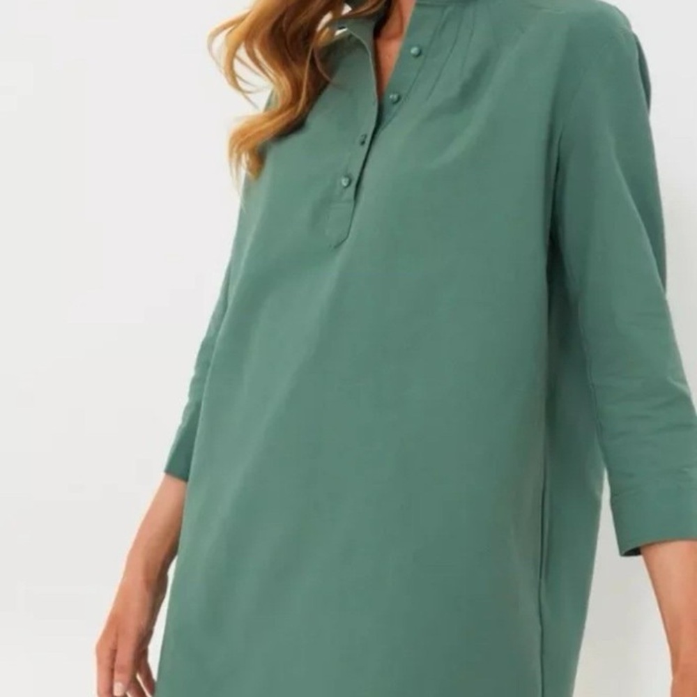 Tuckernuck Pomander Place Green Button Down Collared Polly Shirt Dress Women’s L - Picture 2 of 13